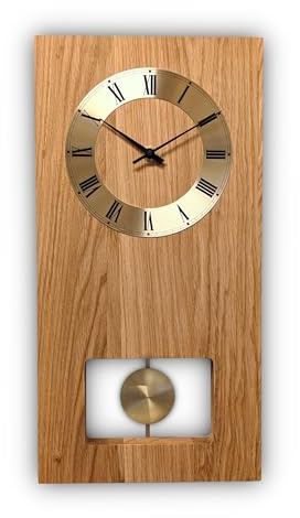 Natuhr Wanduhr Classica Funk-Pendeluhr Eiche geölt mit goldenem Pendel und goldenem Zahlenreif