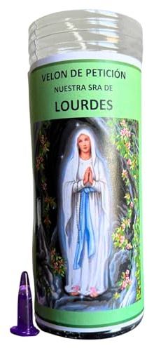 Velón de Nuestra Señora de Lourdes para Protección, Salud y Gloria | Velón de Petición con Aceite Litúrgico y Oración de 3 Días de Duración Aproximada.