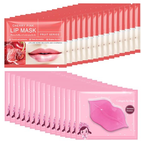 Felico 30PCS Lip Mask Patches, Collagen Crystal Pink Care Gel Pads for Moisturizing,Reducing Chapped,Smoothing,Fine Lines,Remove Dead Skin Moisture Essence Make Your Dry Lips Attractive Sexy Cherry
