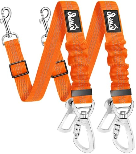 Eyein 2 Stück Hundegurt fürs Auto, Elastisch Verstellbar Reflektierend | Hunde Sicherheitsgurt mit Ruckdämpfung, Universal Befestigung für alle Fahrzeuge, Ideal für Reisen & Autofahrten (Orange)