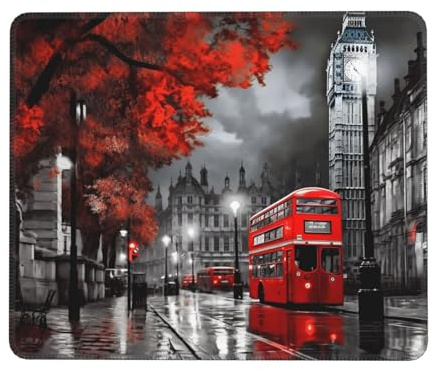 Red London Street Mouse Pad Waterproof Gaming Mousepad for Office Computer Mousepads for Desk Pad with Non-Slip Rubber Base Washable Cloth Mouse Mat 7.9 x 9.5 in