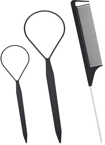 Desenda 3 PCS Hair Styling Tool Set Topsy Tail Hair Tools with 2 PCS Hair Braid Tools and 1 PCS Tail Comb (Black)