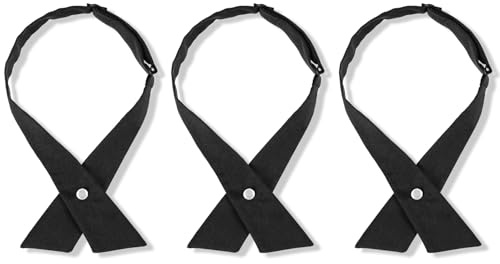 Ymapinc 3Pcs Black Cross Ties for Women, School Ties for Blouse, Uniform Tie for Girls, Adjustable Snap Button Design Neck Tie for Girls