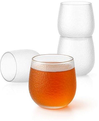 Goodwei Juego de 4 vasos japoneses 200 ml – Vidrio texturizado – vasos efecto hielo para té, agua, zumos y sake – resistentes y aptos para lavavajillas (Helado)