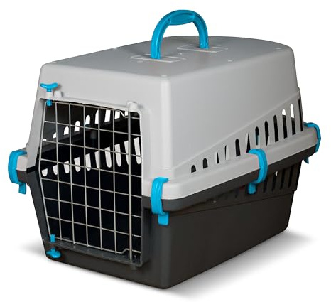 Snugsy Transportbox Katze Katzentransportbox - Flugzeugbox Katzenbox - Metalltür - Leicht 1,14 kg - Blau 50 x 33 x 32 cm