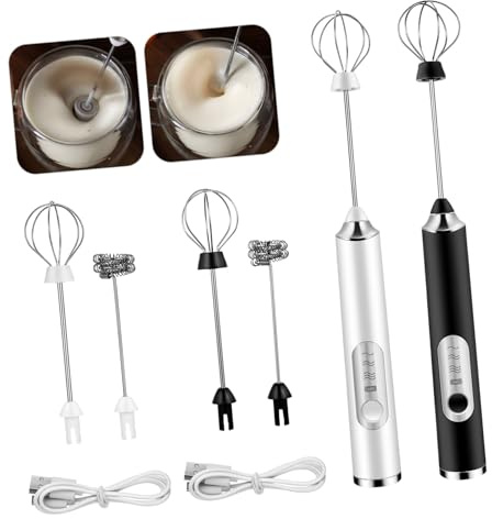 Toyvian Mixer Elettrico Ricaricabile USB Montalatte Portatile 2 Teste per Schiumare Latte e Montare Uova 3 Velocità Frusta Elettrica e Leggera Plastica e Acciaio Inossidabile