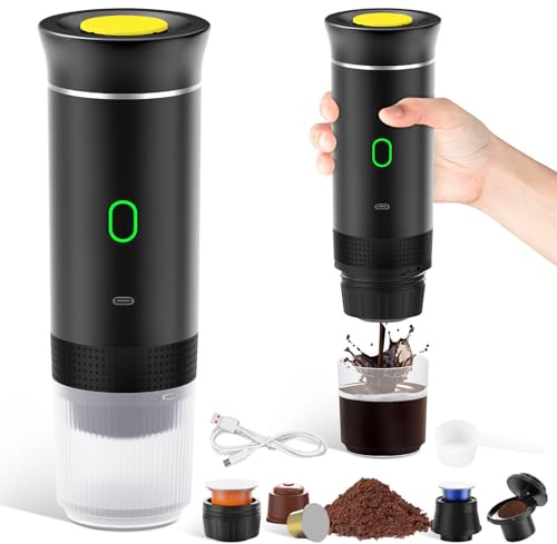Niaetuto Cafetière Portable 3 en 1,Rechargeable Cafetière Portable de Voyage,12V Machine a Cafe pour Capsule,Café Moulu,pour Camping,Voyage,Bureau,Voiture,Maison (Noir)