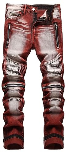Pantalon Denim Homme Droit Décontracté Vintage Pantalons Jeans Homme Serré Ajustée Troué Déchiré Mode Punk Automne Hiver Slim Fit Hole Ripped Men Pants Bouton Fermeture éclair Portefeuille Cuir (L)