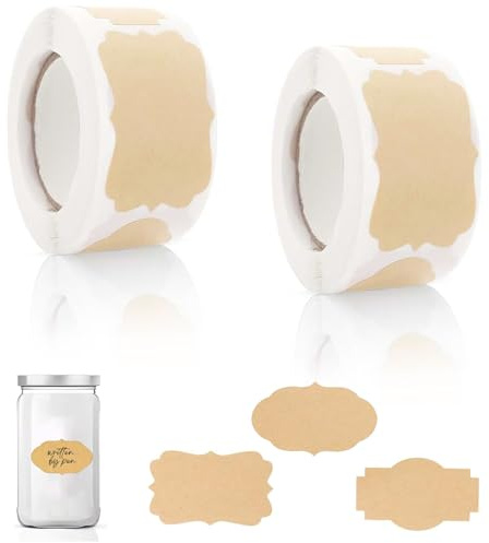 600 Stück Etiketten Marmeladengläser (2 Rolle), Kraftpapier Aufkleber Zum Beschriften, Geschenk-Deko-Aufkleber, für Flaschen, Handwerk, Weihnachten, Geschenkverpackung & DIY Deko