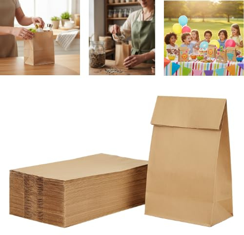 TODOKRAFT 50 sacchetti di carta Kraft 70 g con base - adatti per alimenti e take away - 100% riciclati, varie misure resistenti (Small 18+10 x 29)