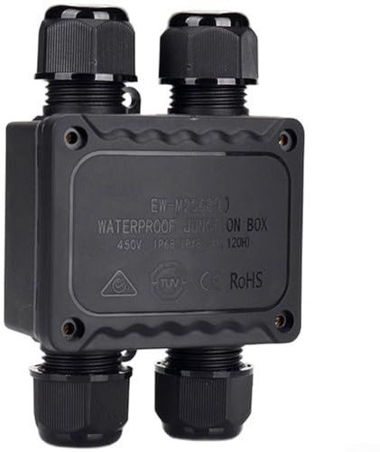 4way 2in2out waterproof electrical junction box IP68 rated, resistant to dust and water immersion, suitable for garden displays, tunnel lights, and marine use (9-12mm)