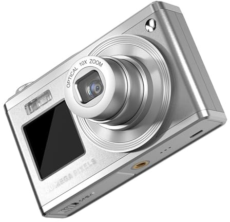 Vroomoto Appareil photo numérique vidéo 4K 60 MP avec zoom 16X, qualité d'image impressionnante, idéal pour Vlog, selfie, mode continu et flash intégré, pour plusieurs filtres et couleurs (argent)