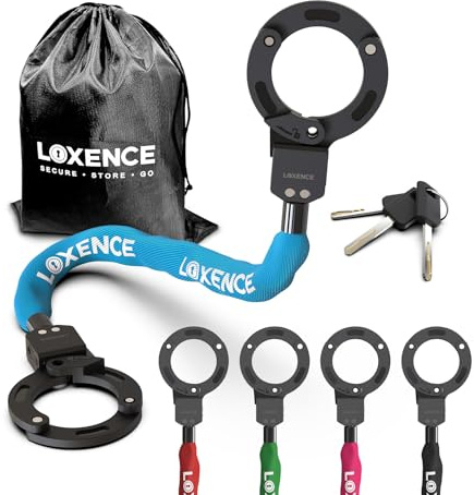 LOXENCE E-skoterlås, E Scooter lås, Cykelstöldlås med 3 Nycklar, Elscooterlås Hög Säkerhet, Handklosslås Elsparkcyklar, Lämplig för Elscootrar, Cyklar och Motorcyklar (Blå)