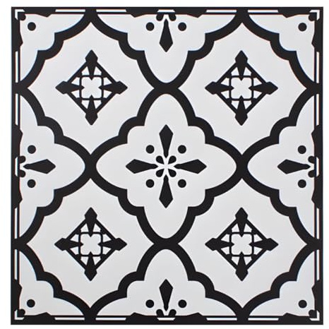 Pack of 48 Monochrome Vinyl Floor Tiles Peel & Stick 1ft x 1ft, Black & White Geometric Mosaic Design, Easy-Fit Flooring for Kitchens, Bathrooms, Living Rooms & Hallways Self Adhesive