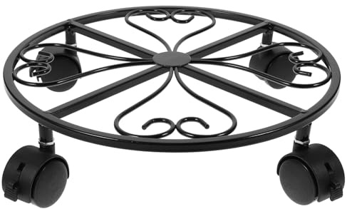 Healifty Soporte Móvil para Plantas Paleta de Macetas de Hierro Negro con Ruedas Giratorias y Freno para Jardín, Balcón y Patio, Transportador Resistente para Jardineras y Maceteros
