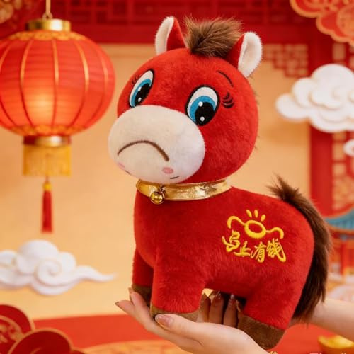 Générique Peluche Cheval Qui Pleure, 40CM Peluche Cheval Nouvel an Chinois, Figurine de Cheval Rouge 2026, Mascotte Porte-Bonheur du Zodiaque, Décoration de la Maison, des Magasins (Pleurer 25 cm)