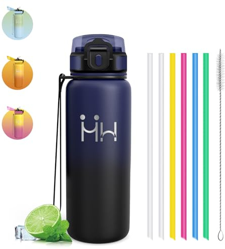 Trinkflasche Edelstahl - Auslaufsichere Trinkflasche - Thermobecher 750ml - Leicht zu Reinigen - Isolierflasche Doppelwandig - Thermosflasche mit Strohhalm für Wandern, Sport, Fitness, Outdoor