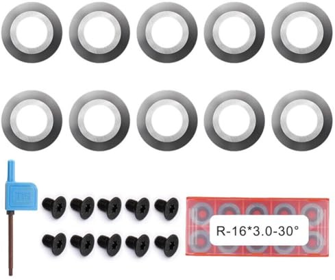 WheatThrive 16mm Round Carbide Turning Inserts, 30° Cutting Angle Indexable Tool Tips with M5 Screws for DIY Wood Lathe Hollowing, 10-Pack