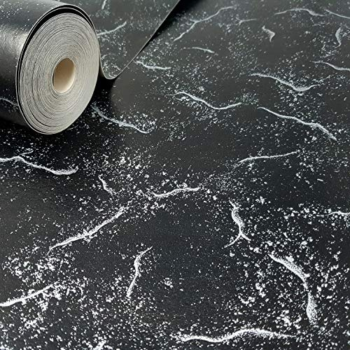 Fine Décor - Ceramica Black and Silver Marble Effect Textured Feature Wallpaper - FD40374