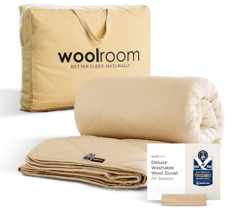 WOOLROOM Deluxe Washable Wool 3-in-1 Customisable Duvet King Size 2-15 Tog - Natural Certified Anti Allergy Moisture Wicking - Organic Cotton Cover (200tc) - 30 Night Sleep Trial, W225 x L220