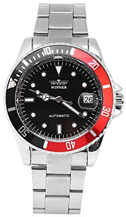DAUERHAFT Automatisk mekanisk klocka herr i 3 färger för män med 12-timmars display och rostfritt stål armbandsur för kläder och tillfällen (röd svart) Montres bracelet