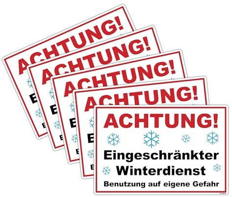 STROBO 5 Stück Achtung! Eingeschränkter Winterdienst Hinweisschild | Stabile 3mm Hartschaumplatte als 30x20cm Schild mit UV-Schutz für den Außenbereich