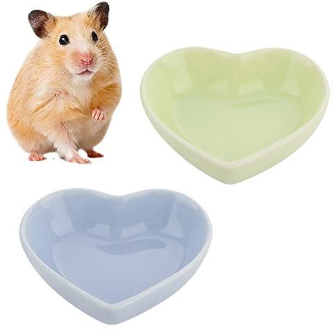 2 Pcs Hamster Ceramic Food Bowl Anti-Turning Food & Water Dish for Hamster Gerbil Hedgehog Rat Rodent (Green and Purple)