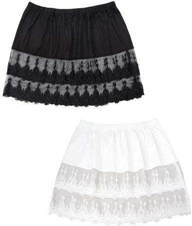 Pizzo Shirt Extender per le donne Plus Size Sottogonna Elastico Vita Mezza Slip Mini Gonne, Nero, Bianco, Large-X-Large