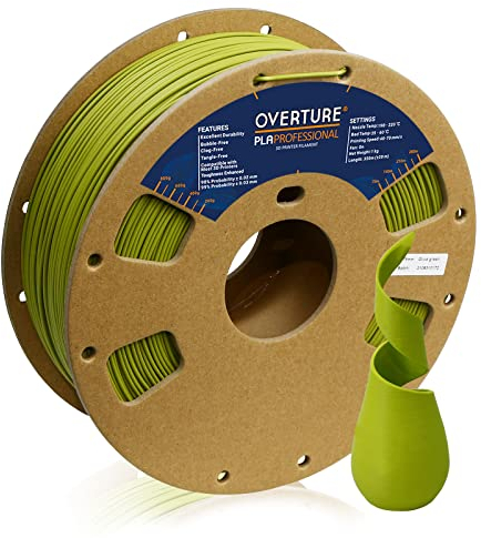 OVERTURE PLA Plus (PLA+) PLA-Filament 1,75 mm, professionelle PLA-Festigkeit, 1kg Filament (2,2 lbs), Maßgenauigkeit +/- 0,02 mm, für 3D-Drucker (Olivgrün)
