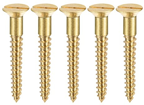 sourcing map Wood Screws M4 x 40mm Slotted Flat Head Brass Self-Tapping Screw 20 Pcs