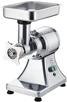 METRO Professional Fleischwolf GMG1100, Aluminiumgehäuse, 3 Edelstahl Lochscheiben (4,5,6,8mm), 100 Kg/h, 550 W, 1.000 U/Min, Umkehrfunktion, Kunststoffschieber, Wurstfüllrohr und Vibrationsdämpfer