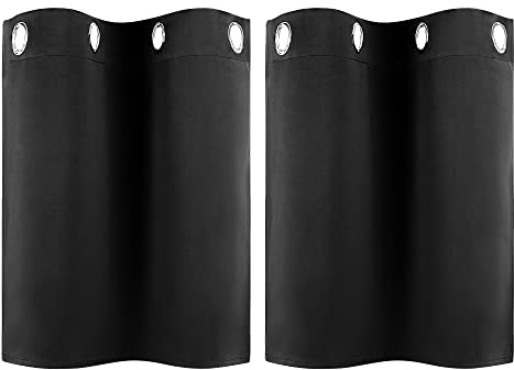 PiccoCasa 2er Set Vorhang Blickdicht Gardinen mit Ösen Verdunkelungsvorhang Kurz Scheibengardine Bistrogardine Modern für Küche Büros Wohnzimmer Schlafzimmer Schwarz 61H×66B cm