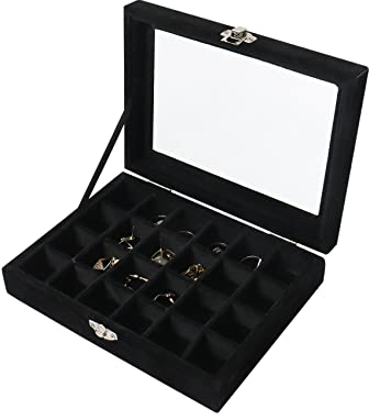 Nideen 24 Grids Earring Storage Organiser, Velvet Jewellery Box Earring Box, Jewellery Storage Display Box for Rings, Earrings, Charms, Pendants, Black