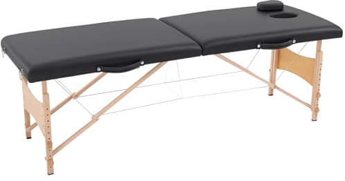 HOMCOM Camilla de Masaje Plegable Mesa de Masaje Portátil con Reposacabezas Marco de Madera Camilla Fisioterapia con Altura Regulable y Bolsa de Transporte 186x60x58-81 cm Negro