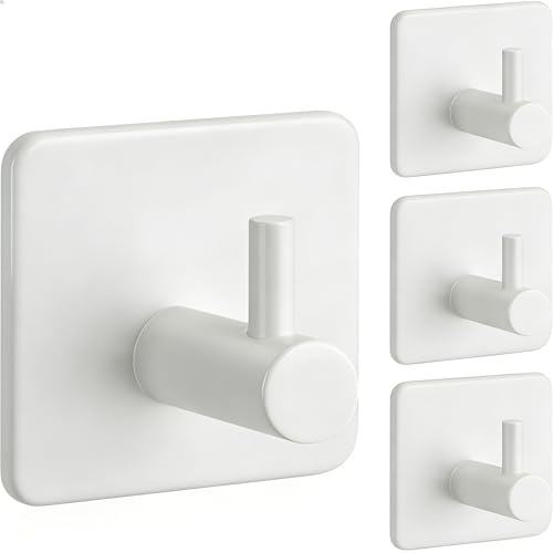 TINIFO Handtuchhaken Selbstklebend 4 Stück Wandhaken Weiß Edelstahl Klebehaken Ohne Bohren für Badzimmer Toilette Küche Büro