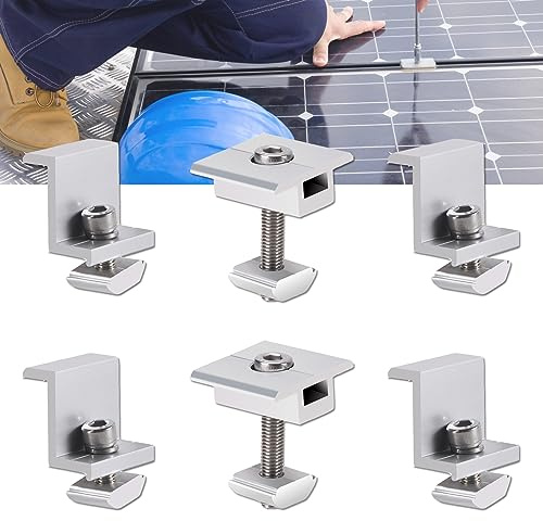 PARTSEE Solarmodul Halterung Mittelklemmen Endklemmen 30mm Kit, 6 Stück Verstellbare Aluminiumlegierung T-förmige Modulklemmen Solar, PV Modul Befestigung Flachdach Balkon Blechdach