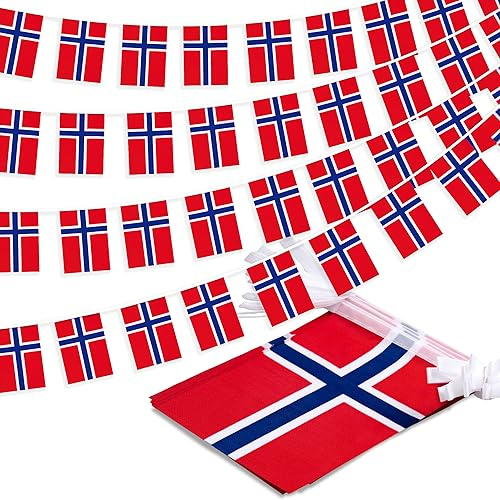 Norwegen String Flag Wimpel Banner, Kleine Mini Norwegische Nordmann Flaggen Wimpelkette Banner, Nationale Länderdekoration für Schule, Party, Sportveranstaltungen, Patriotisches Festival, 33 Fuß 30