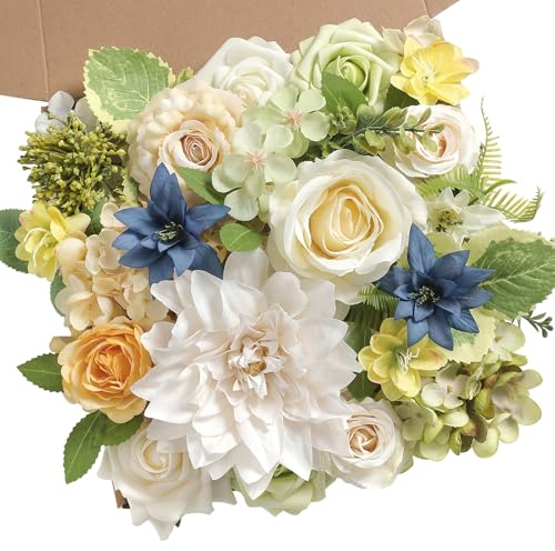 GAATEEK Künstliche Rosen, künstliche Blumen mit Stielen, weiße Dahlie, künstliche Blumen für selbstgemachte Hochzeitssträuße, Tafelaufsätze, Babyparty, Party, Heimdekoration