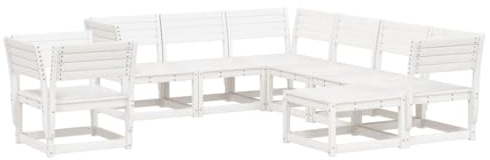 vidaXL Garten Lounge Set 8-TLG., Sofagarnitur mit Latten-Design, Gartengarnitur Modular, Gartenmöbel Gartensofa Fußhocker, Weiß Massivholz Kiefer