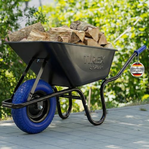 TIREX by xonic® Schubkarre mit Stahlfelge – Verzinkte Wanne bis 250kg/ 100l - Robuste Ausführung für Garten und BAU – Schieb-Karre mit PU Vollgummi-Rad (Dunkelblau-Schwarz)