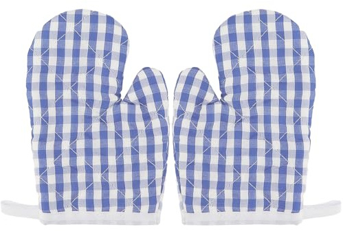FERCAISH 1 Paar Kinder Kochhandschuhe, Kleinkind Küche Handschuhe, Karierte Backhandschuhe, Kochen Ofenhandschuhe, Hitzebeständige Handschuhe Mikrowelle für Jungen und Mädchen