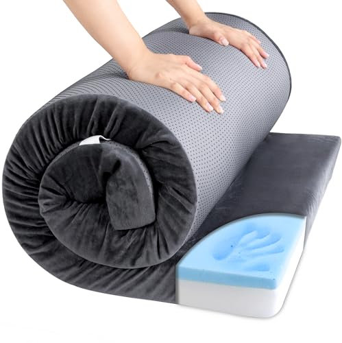 HOMBYS Memory Foam Camping Mattress for Outdoor Sleeping, 3 Thick Roll Up Porable Camping Mattress Pad Mat for Travel Truck Bed Tent (Grey, Single-75x30x3)
