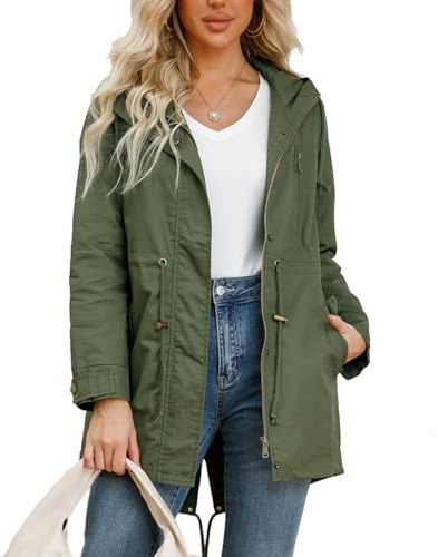 chiguomaoyi Giacche militari casual e leggere da donna Anorak Utility a vita alta con coulisse e cappuccio con zip