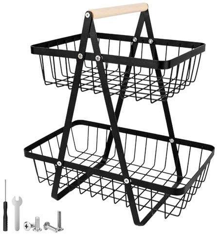 NVIYAM Cesta para Fruta de 2 Niveles, Fruteros de Cocina, Almacenamiento Canasta, Cesta de Frutas de Metal para Cocinar, Verduras, Aperitivos y Pan