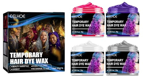 Temporäres Haarfarbe Wachs, Unisex Haarfärbemittel Wachs, Hair Dye, Nicht-Fettend Matte Frisur Haarfärbemittel Wachs, Waschbares Pflanzenformel Haartone für Männer Frauen, Rot + Lila + Weiß + Grau