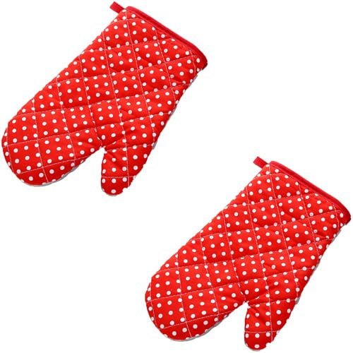 2 Piece Oven Mitts Set Oven Mitts And Pot Holders Sets Non-slip Cooking Gloves Microwave Oven Gloves - Red
