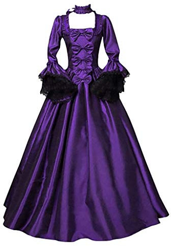 Robe médiévale de renaissance pour femme, grande taille - Déguisement de bal masqué des années 1800 - Robe rétro à volants, manches longues, lacets - Robe Rococo Corest - Costumes victoriens, violet
