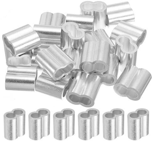 sourcing map Manicotto a crimpare in alluminio da 12 mm, doppia ghiera per funi metalliche, argento, 20 pezzi