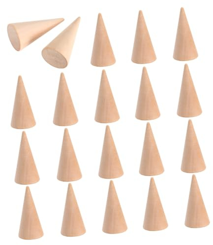 WESIEVYA 20 Stück Holz Kegelförmige Ringständer Beige Finger Schmuckhalter Schmuckorganizer für Vitrinen und Ladengeschäfte