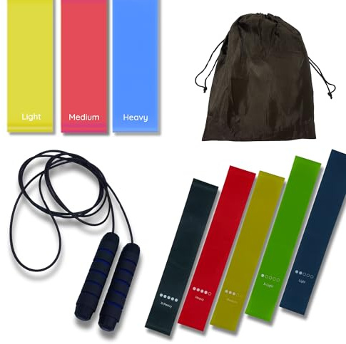 Bandas Elasticas + Gomas Elasticas Fitness y Comba de Saltar, Set de Bandas de Resistencia + Cintas Elasticas Fitness y Cuerda de Saltar. Kit Gimnasio en Casa, Cintas Elasticas Musculación.